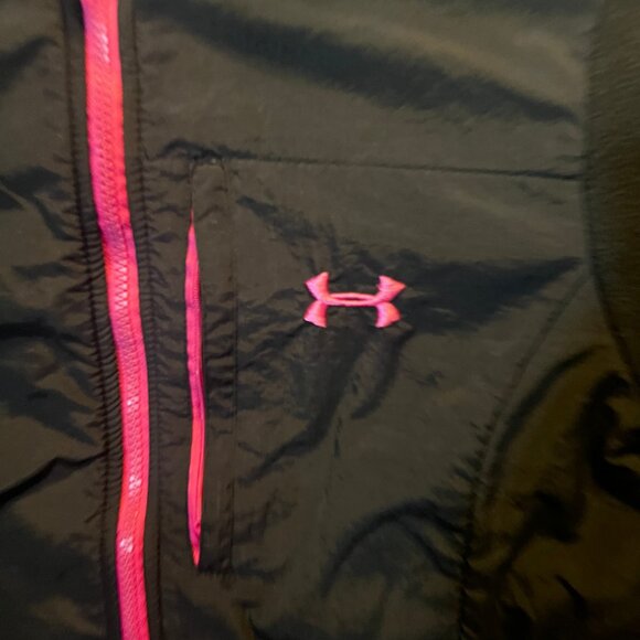 Under Armour Women Large Black Pink Trim Zip Up Fleece Lining Pocket Jacket - Picture 3 of 7